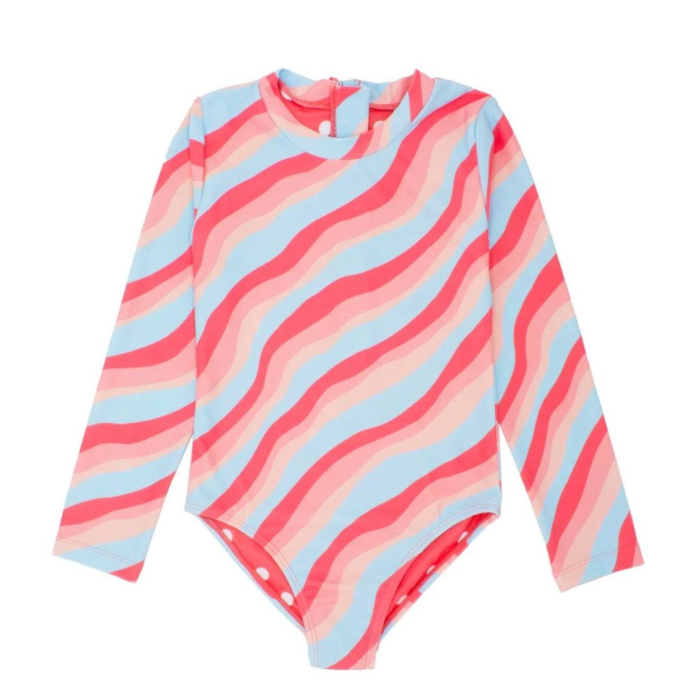 Feather 4 Arrow, girl's size 14, long sleeved one piece surf suit in blue/coral. - Picture 2 of 8